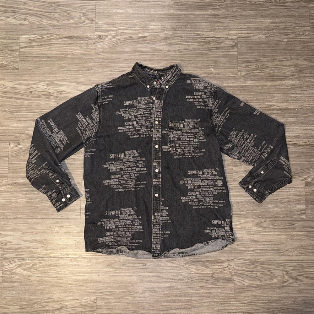 Supreme Trademark Jacquard Denim Button Up Shirt Washed Black Men’s Sz L